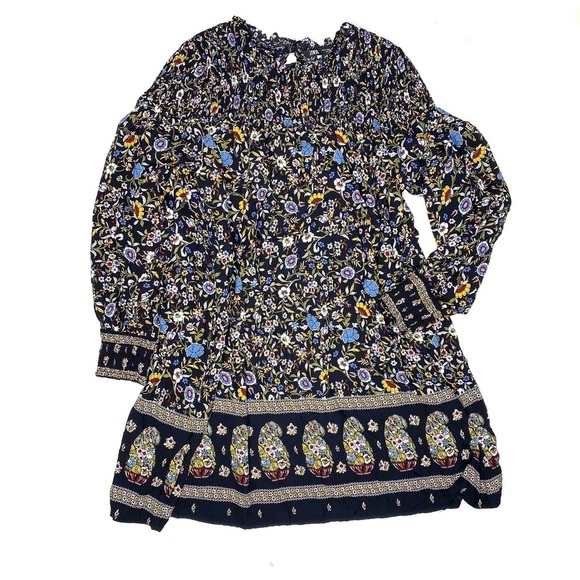 Zara Smocked Long Sleeve Floral Print Dress Large - Picture 2 of 10